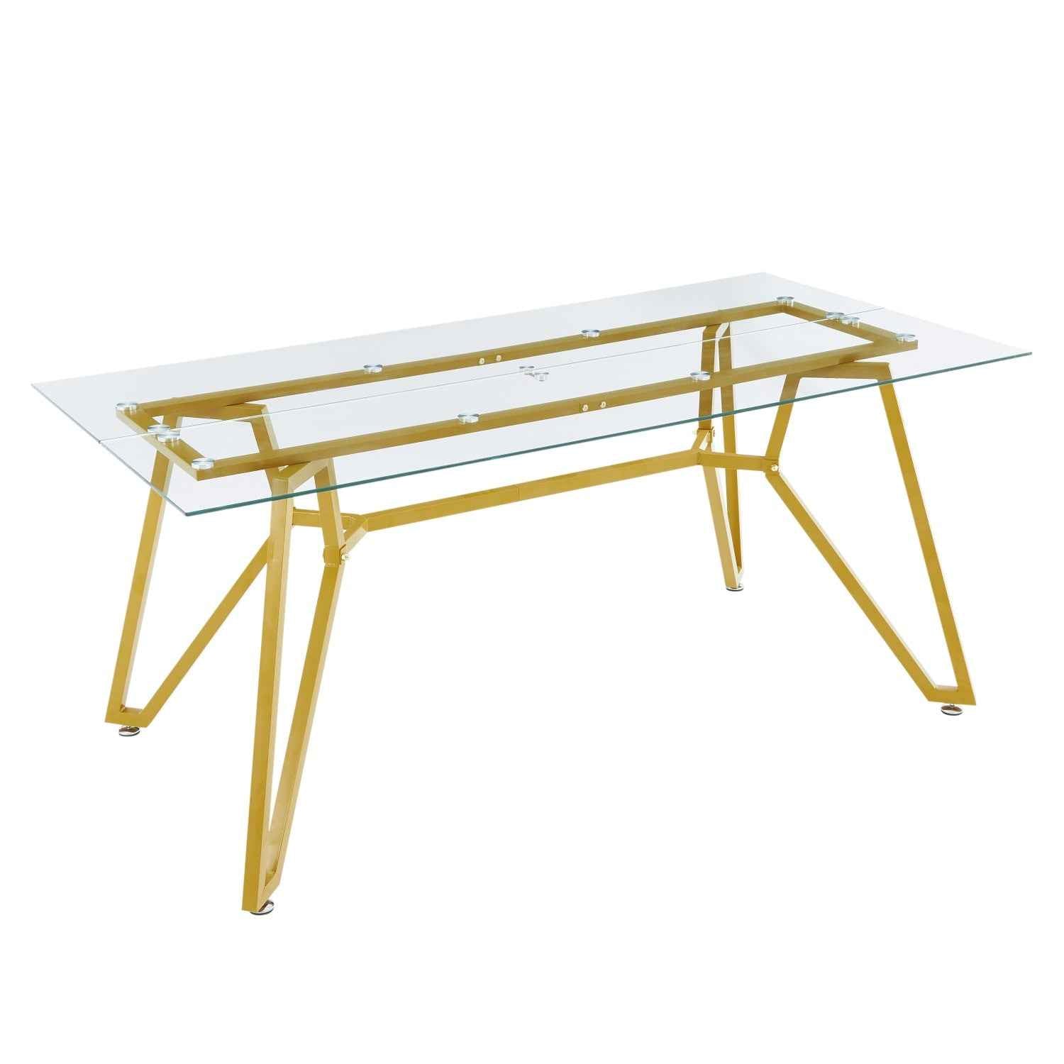 71" White and Gold Glass and Steel Trestle Coffee Table