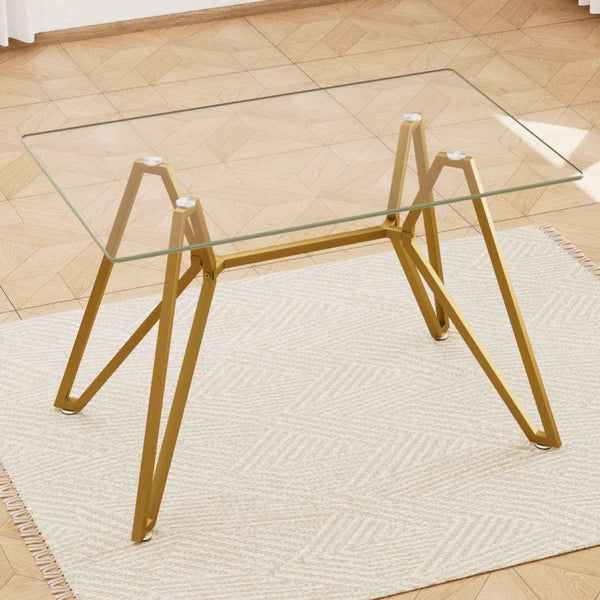 47" White and Gold Glass and Steel Trestle Coffee Table