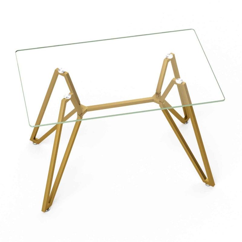 47" White and Gold Glass and Steel Trestle Coffee Table