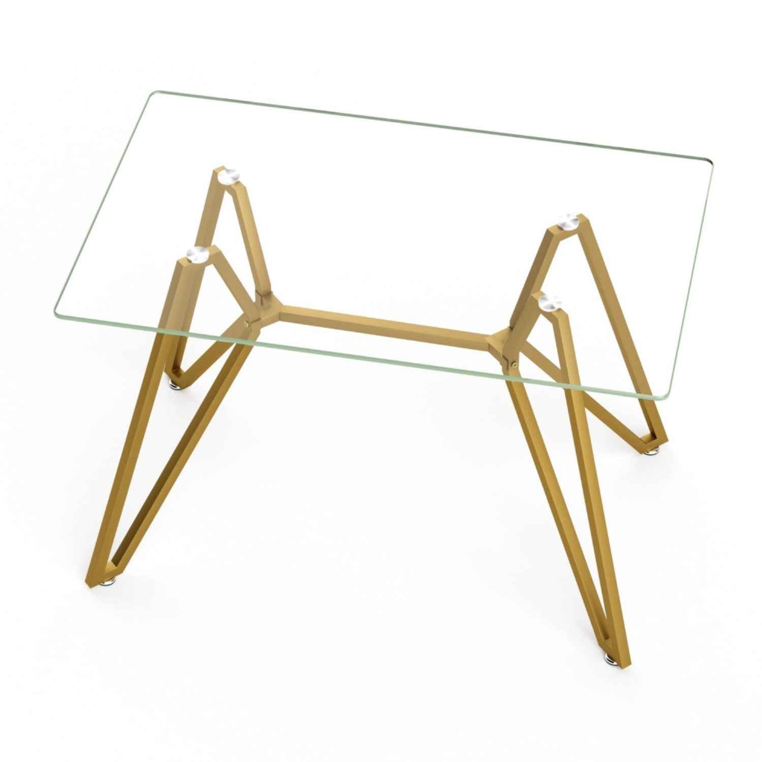 47" White and Gold Glass and Steel Trestle Coffee Table