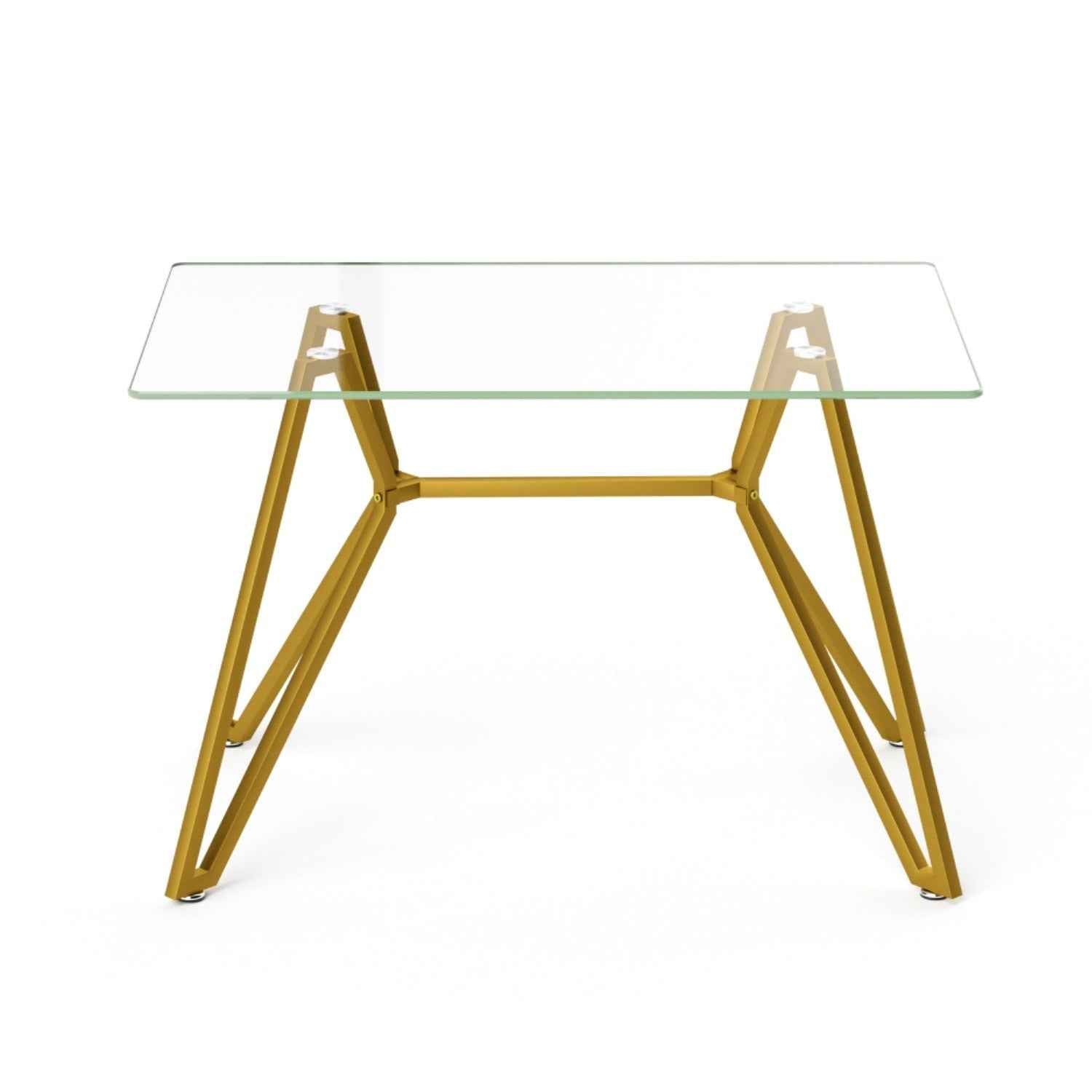 47" White and Gold Glass and Steel Trestle Coffee Table