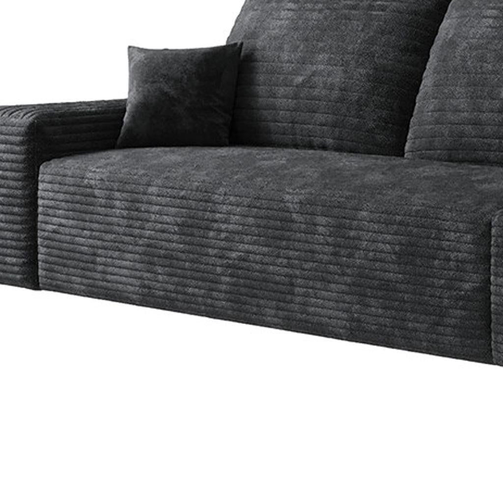 135" Black Corduroy Modular Compression Foam Sofa With Toss Pillows