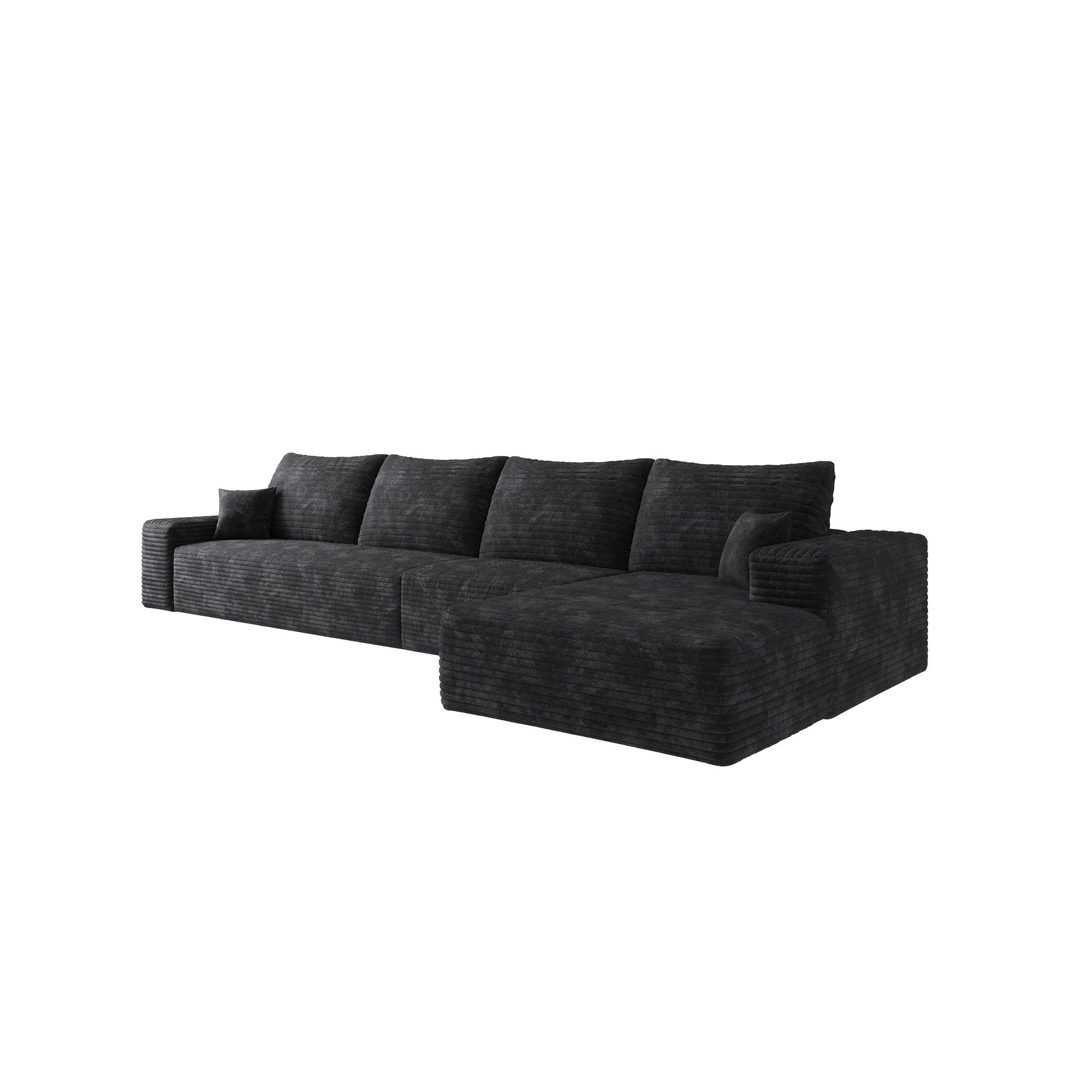 135" Black Corduroy Modular Compression Foam Sofa With Toss Pillows