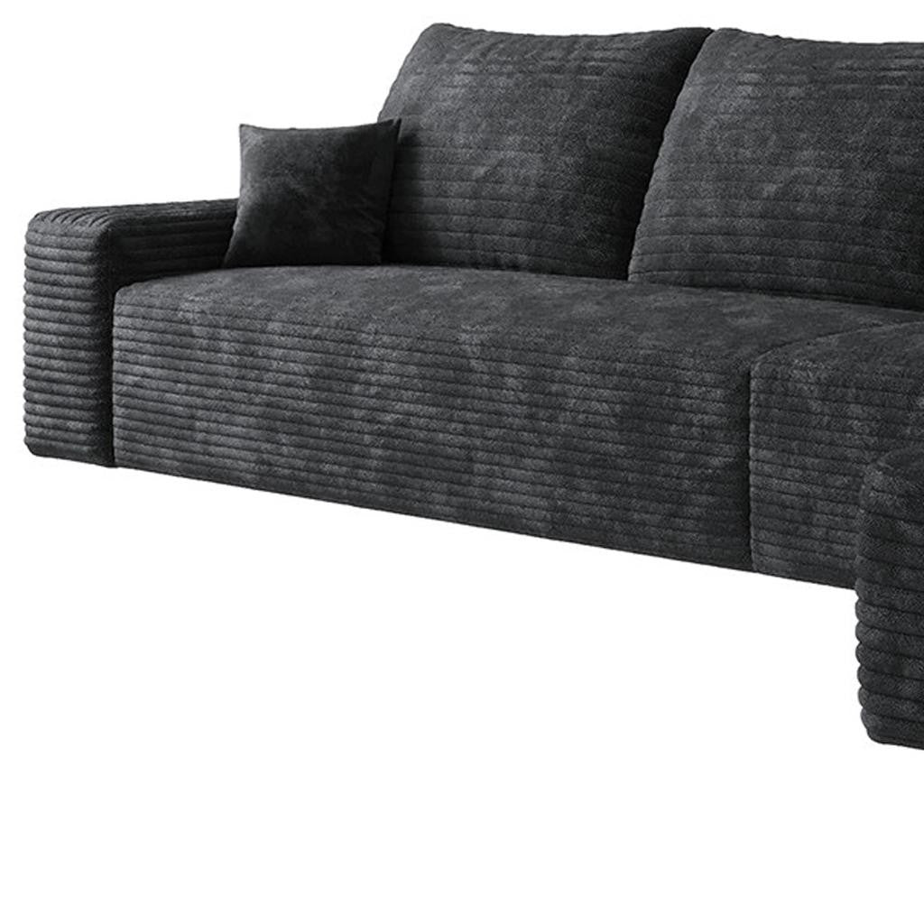 135" Black Corduroy Modular Compression Foam Sofa With Toss Pillows