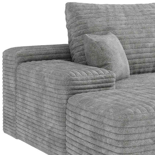 107" Gray Corduroy Modular Compression Foam Sofa With Ottoman And Toss Pillows