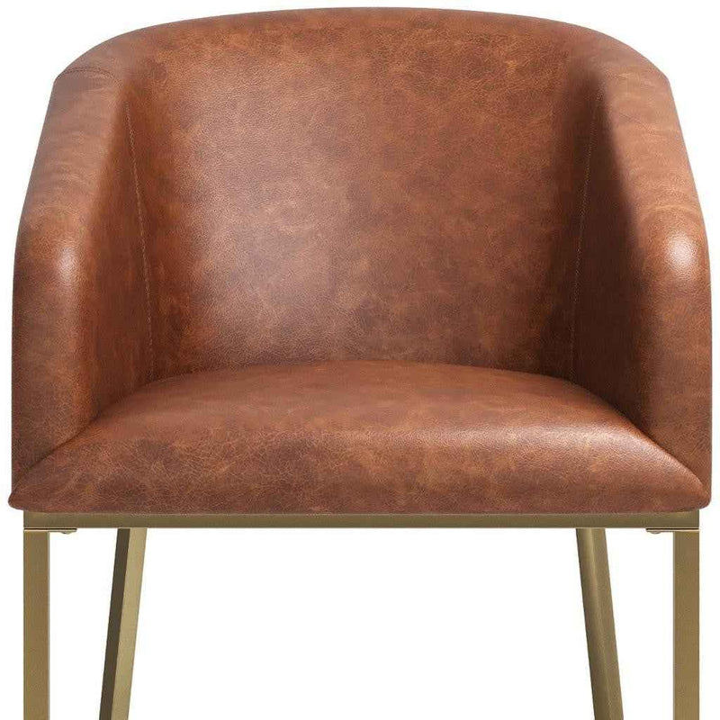 31" Brown and Gold Wood Fabric and Steel Low Back Bar Height Bar Chair