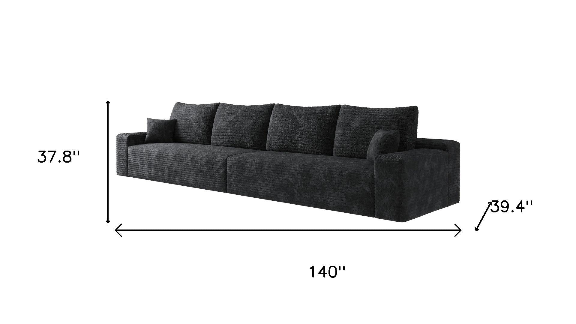 140" Black Corduroy Modular Compression Foam Sofa With Toss Pillows Default Title
