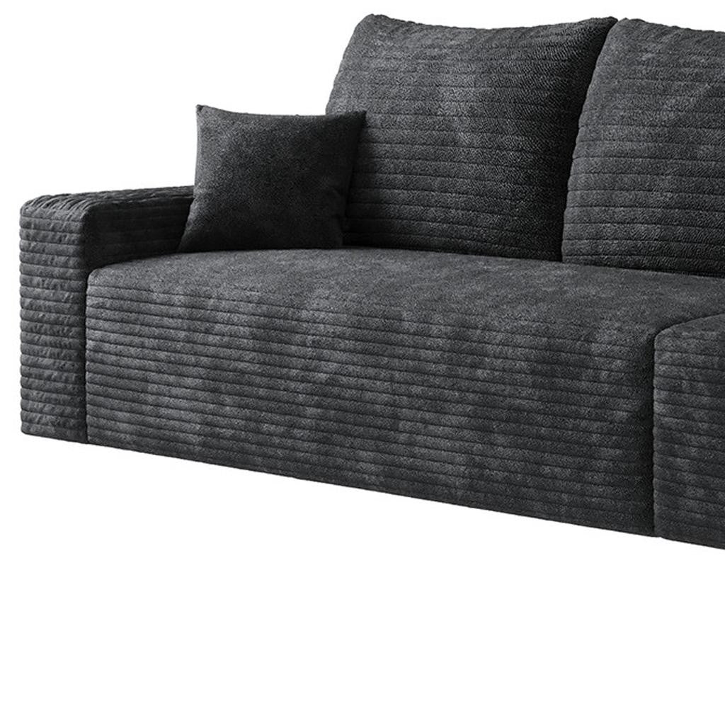 140" Black Corduroy Modular Compression Foam Sofa With Toss Pillows