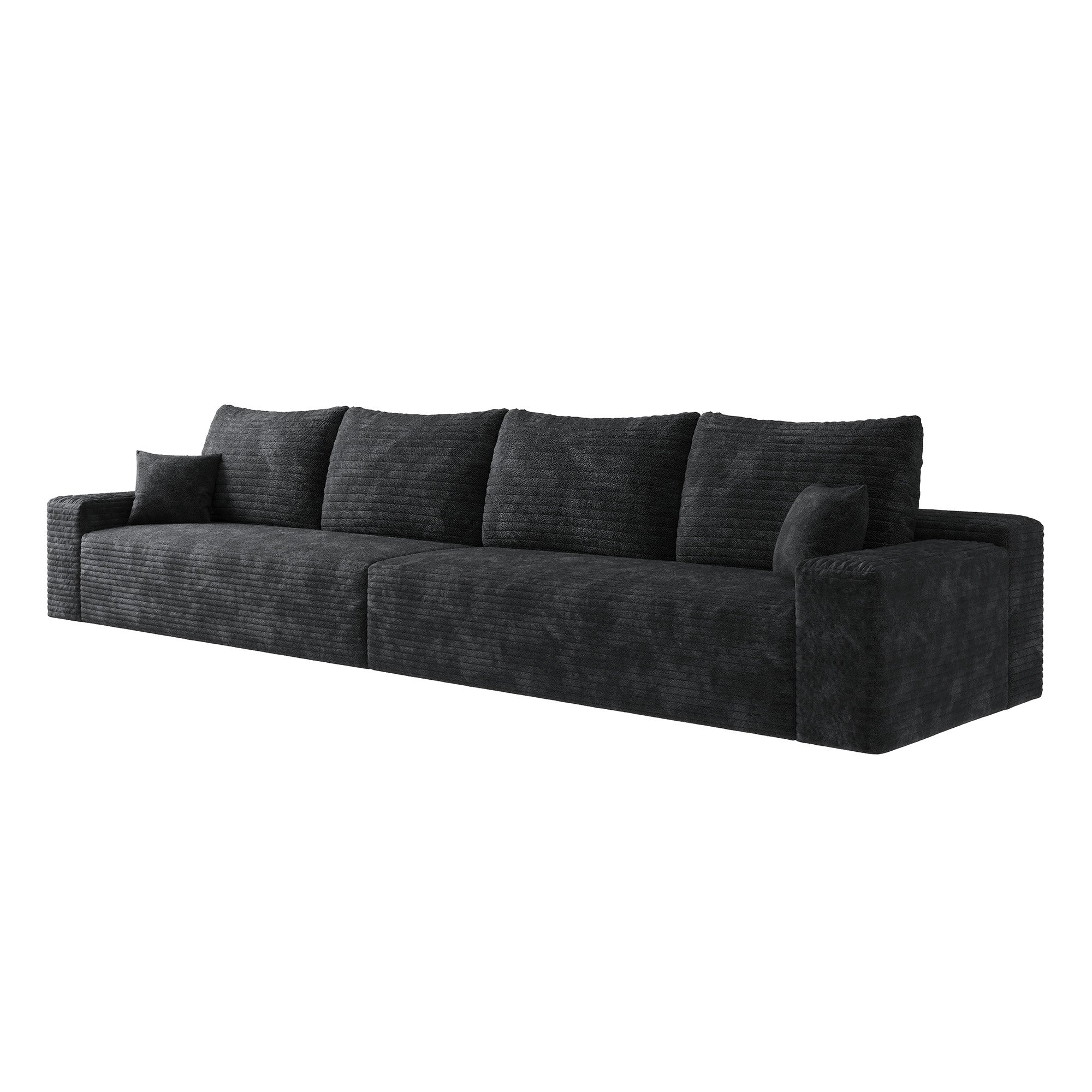 140" Black Corduroy Modular Compression Foam Sofa With Toss Pillows