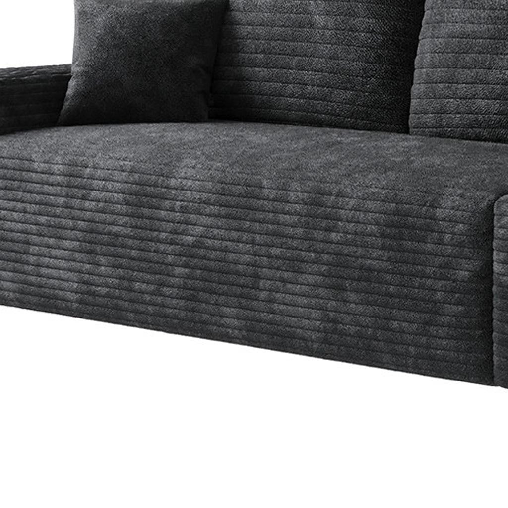 140" Black Corduroy Modular Compression Foam Sofa With Toss Pillows