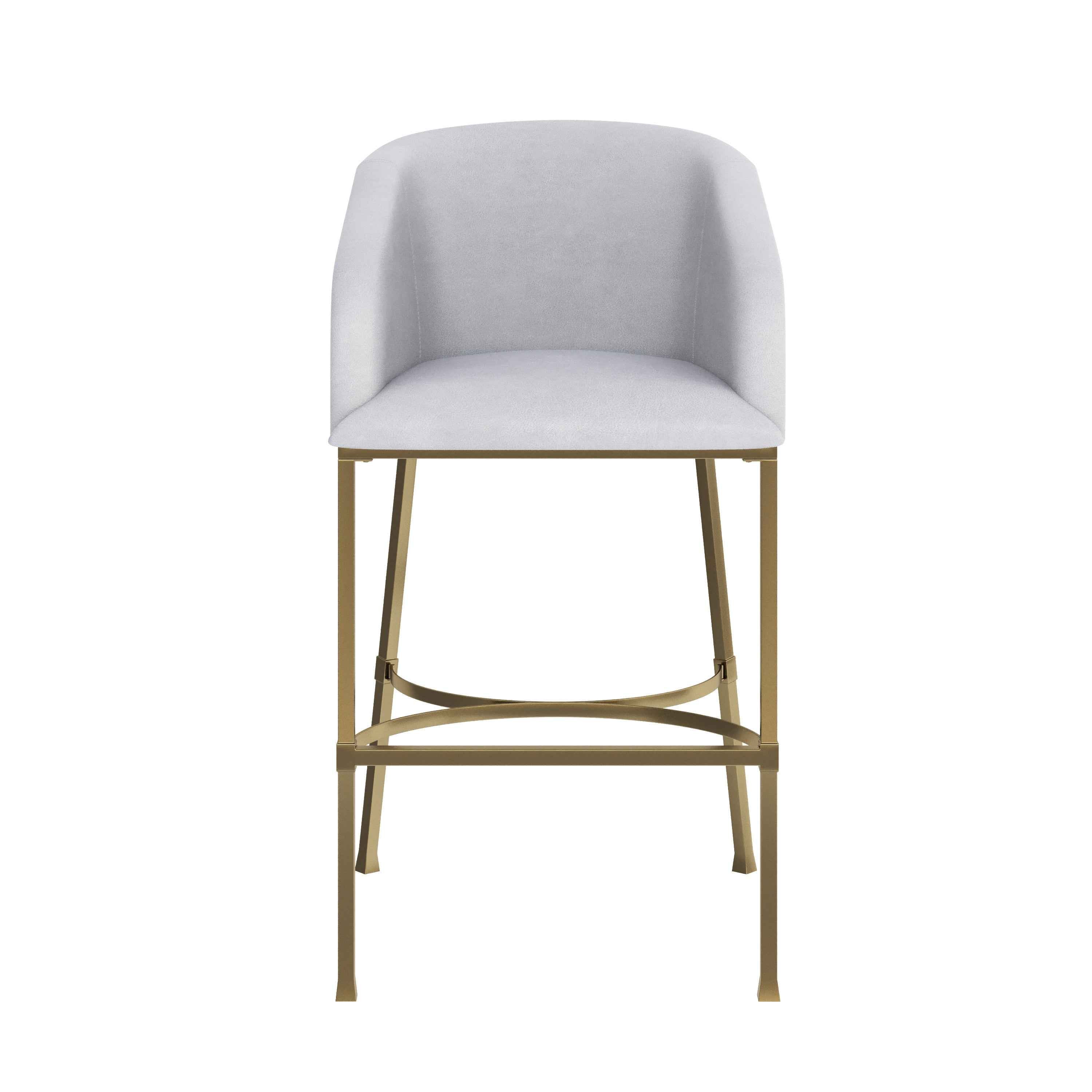 31" White and Gold Wood Fabric and Steel Low Back Bar Height Bar Chair