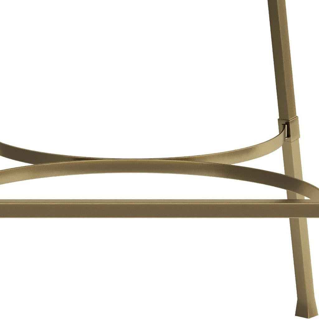 31" White and Gold Wood Fabric and Steel Low Back Bar Height Bar Chair