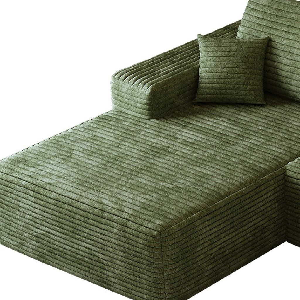 107" Green Corduroy Modular Compression Foam Sofa With Toss Pillows