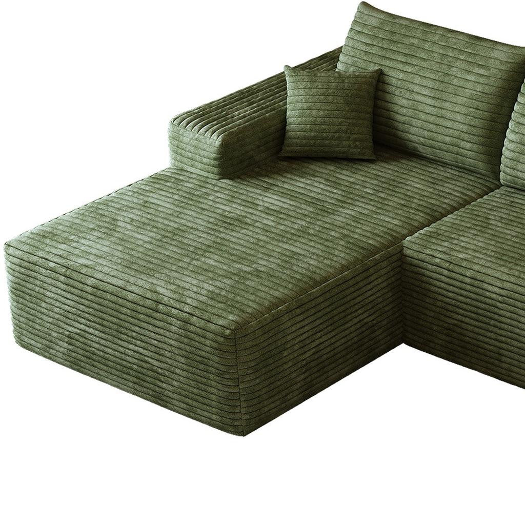 107" Green Corduroy Modular Compression Foam Sofa With Toss Pillows