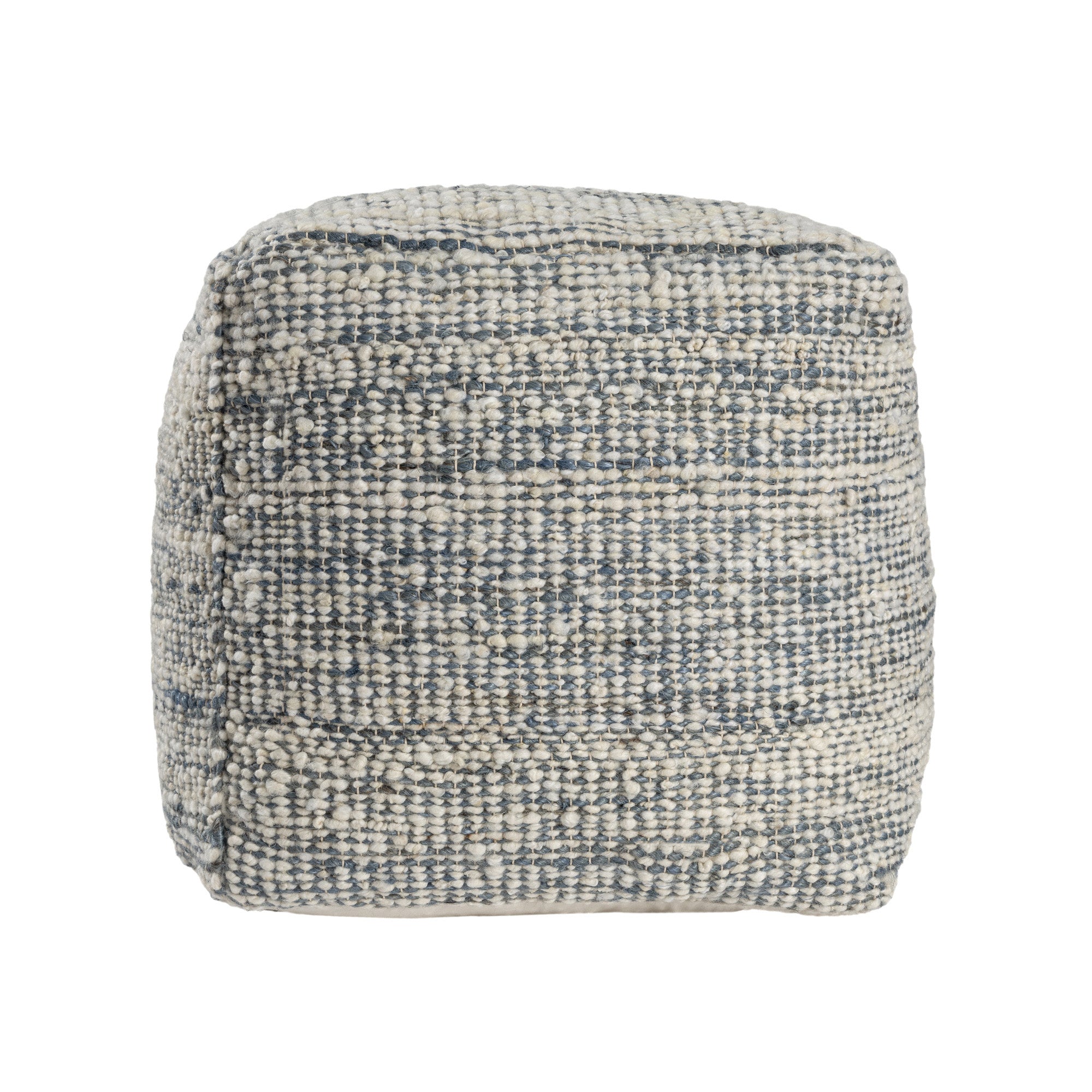 18" Blue and Ivory Cotton Jute and Wool Striped Cube Pouf Ottoman - Living Room