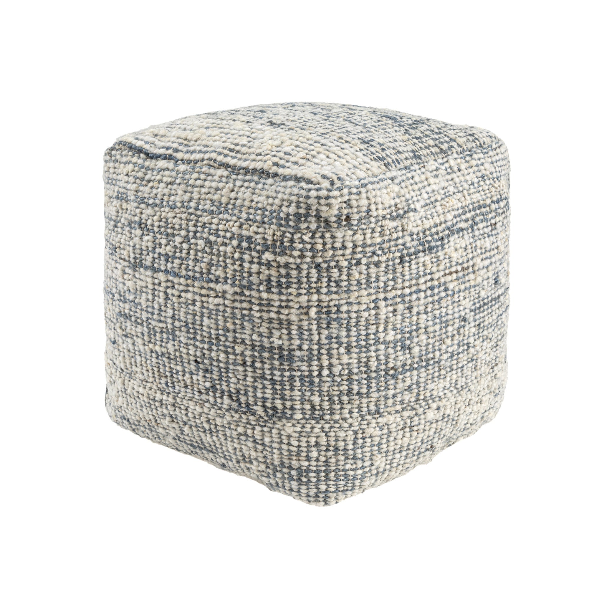 18" Blue and Ivory Cotton Jute and Wool Striped Cube Pouf Ottoman - Living Room