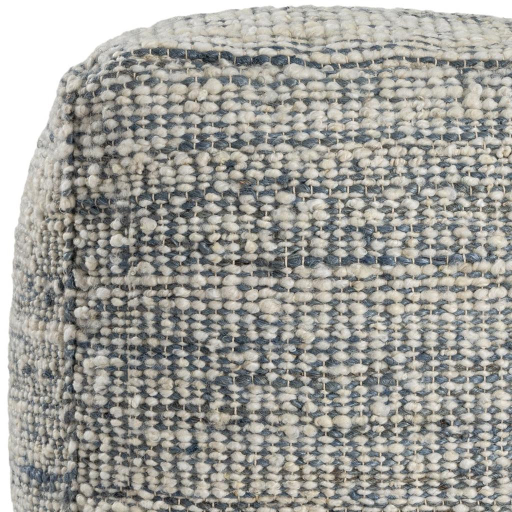 18" Blue and Ivory Cotton Jute and Wool Striped Cube Pouf Ottoman - Living Room