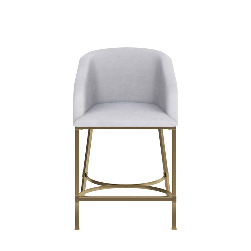 26" White and Gold Wood Fabric and Steel Low Back Counter Height Bar Chair