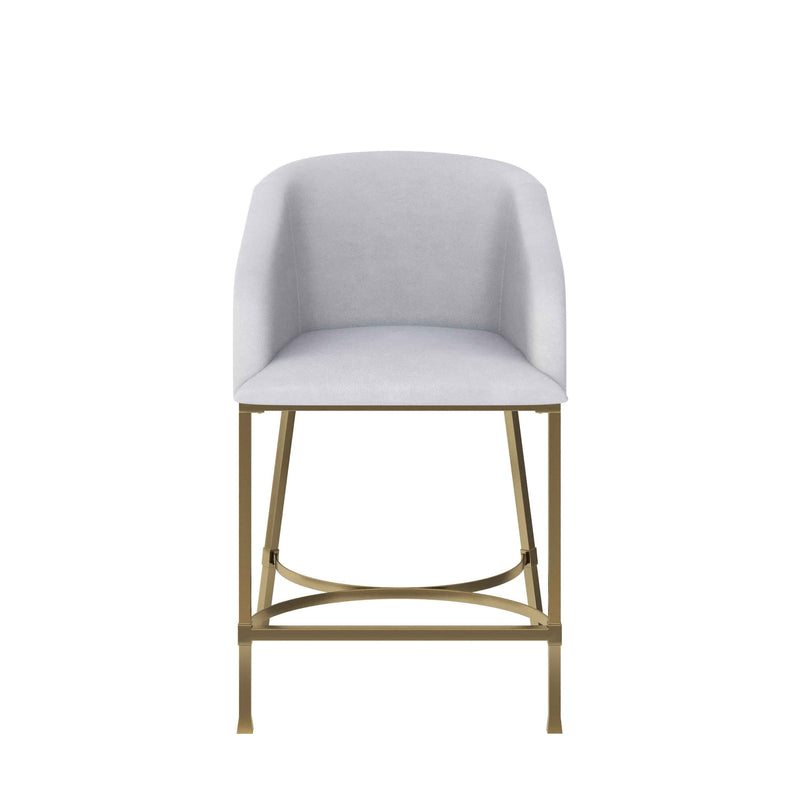 26" White and Gold Wood Fabric and Steel Low Back Counter Height Bar Chair