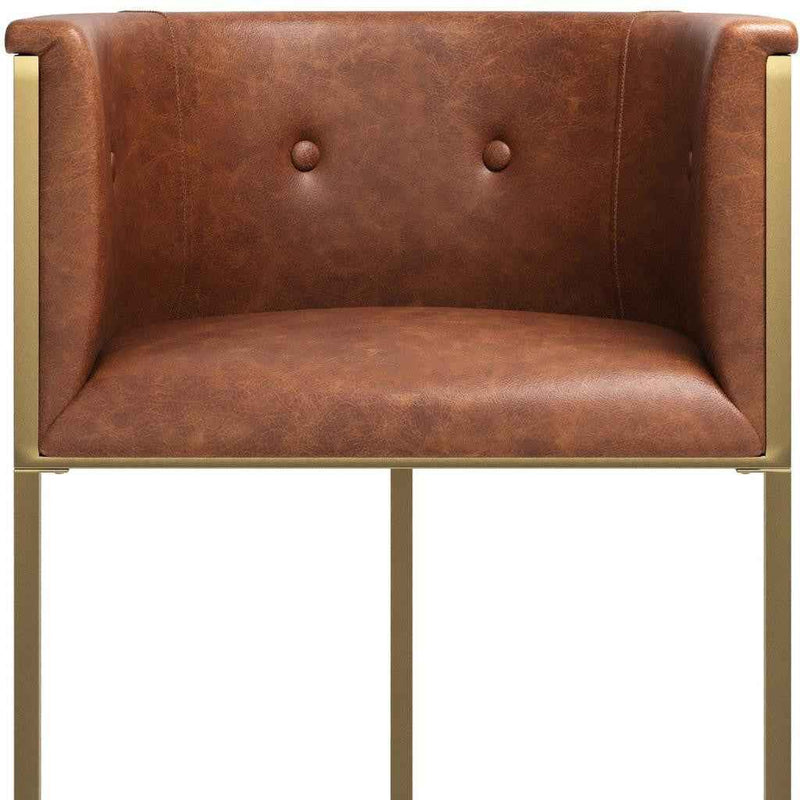 31" Brown and Gold Wood Fabric and Steel Low Back Bar Height Bar Chair