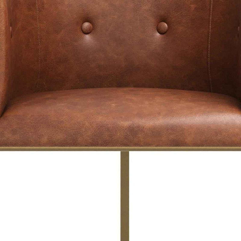 31" Brown and Gold Wood Fabric and Steel Low Back Bar Height Bar Chair