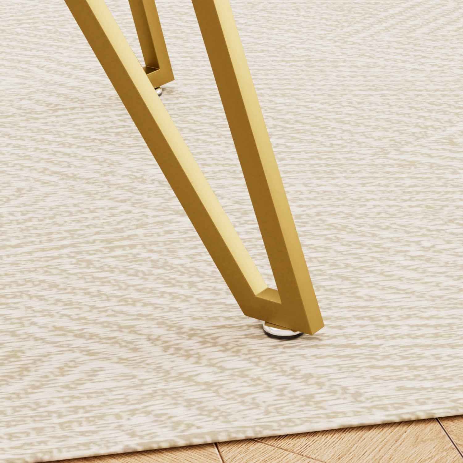 35" White and Gold Glass and Steel Square Trestle Coffee Table