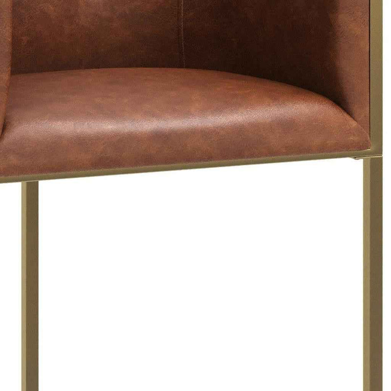 26" Brown and Gold Wood Fabric and Steel Low Back Counter Height Bar Chair