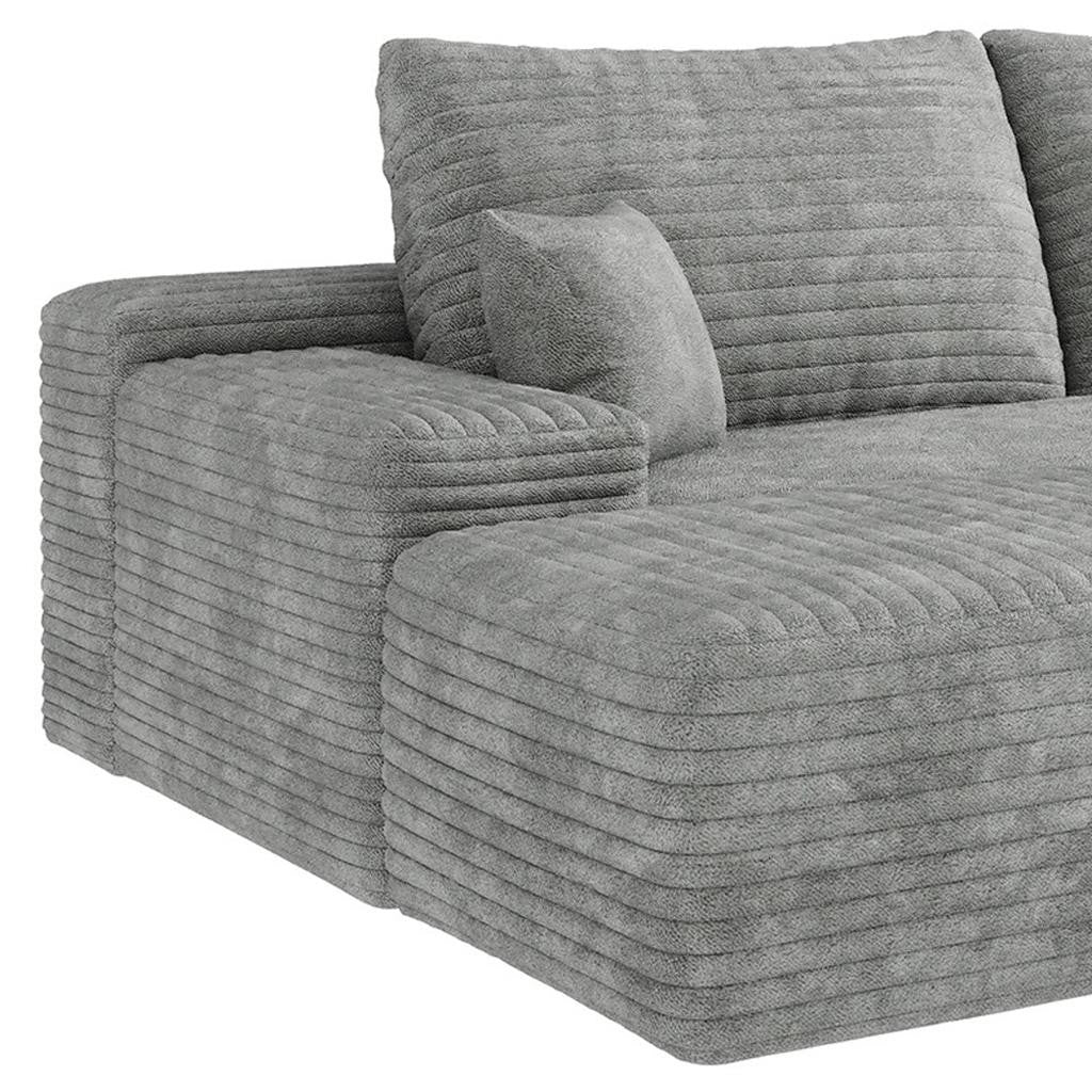 107" Gray Corduroy Modular Compression Foam Sofa With Ottoman And Toss Pillows Default Title