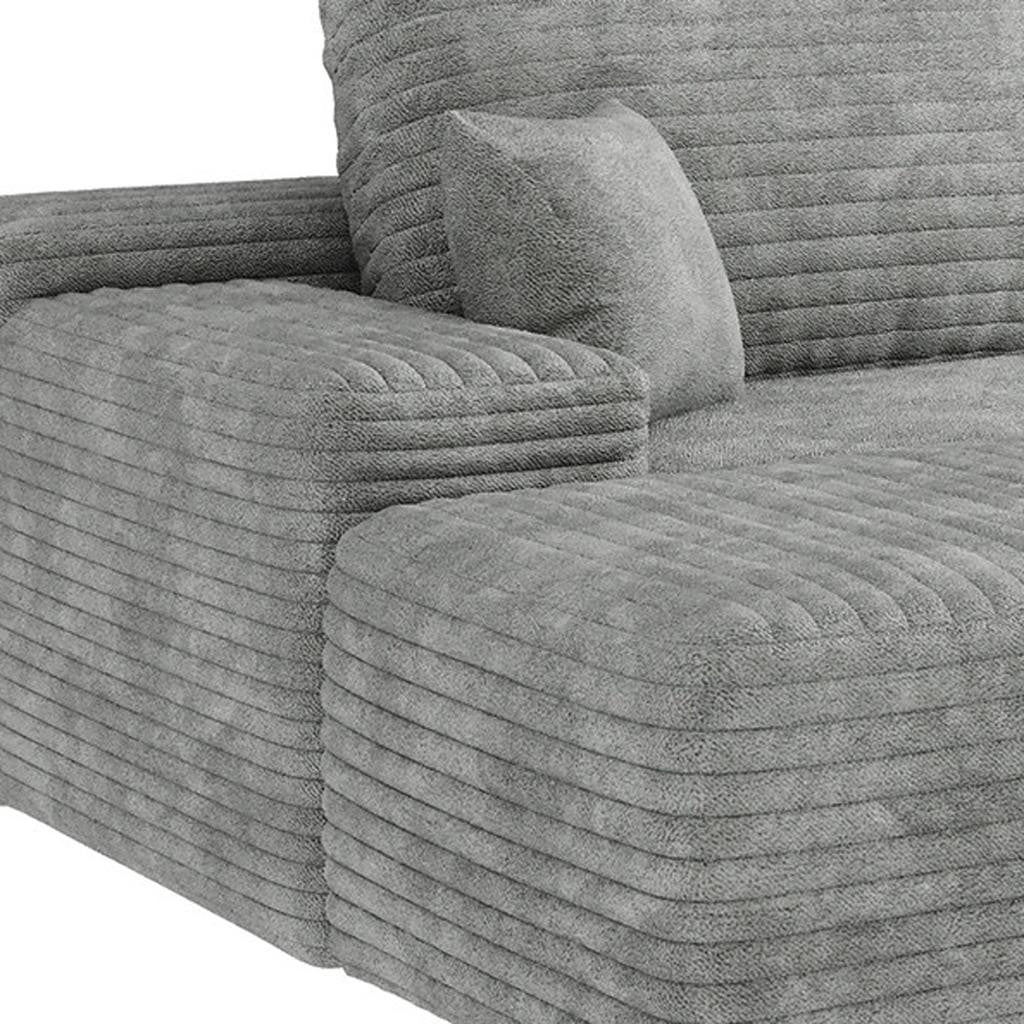 107" Gray Corduroy Modular Compression Foam Sofa With Ottoman And Toss Pillows