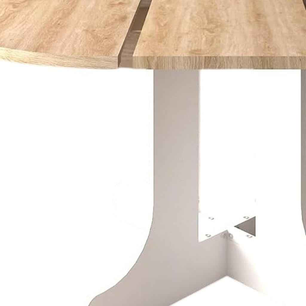 59" Brown and White Wood Oval Cross Legs Coffee Table