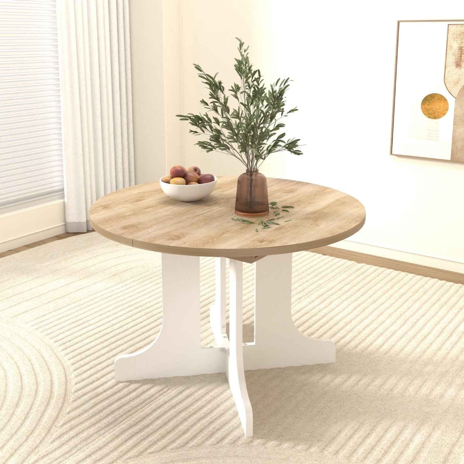 59" Brown and White Wood Oval Cross Legs Coffee Table