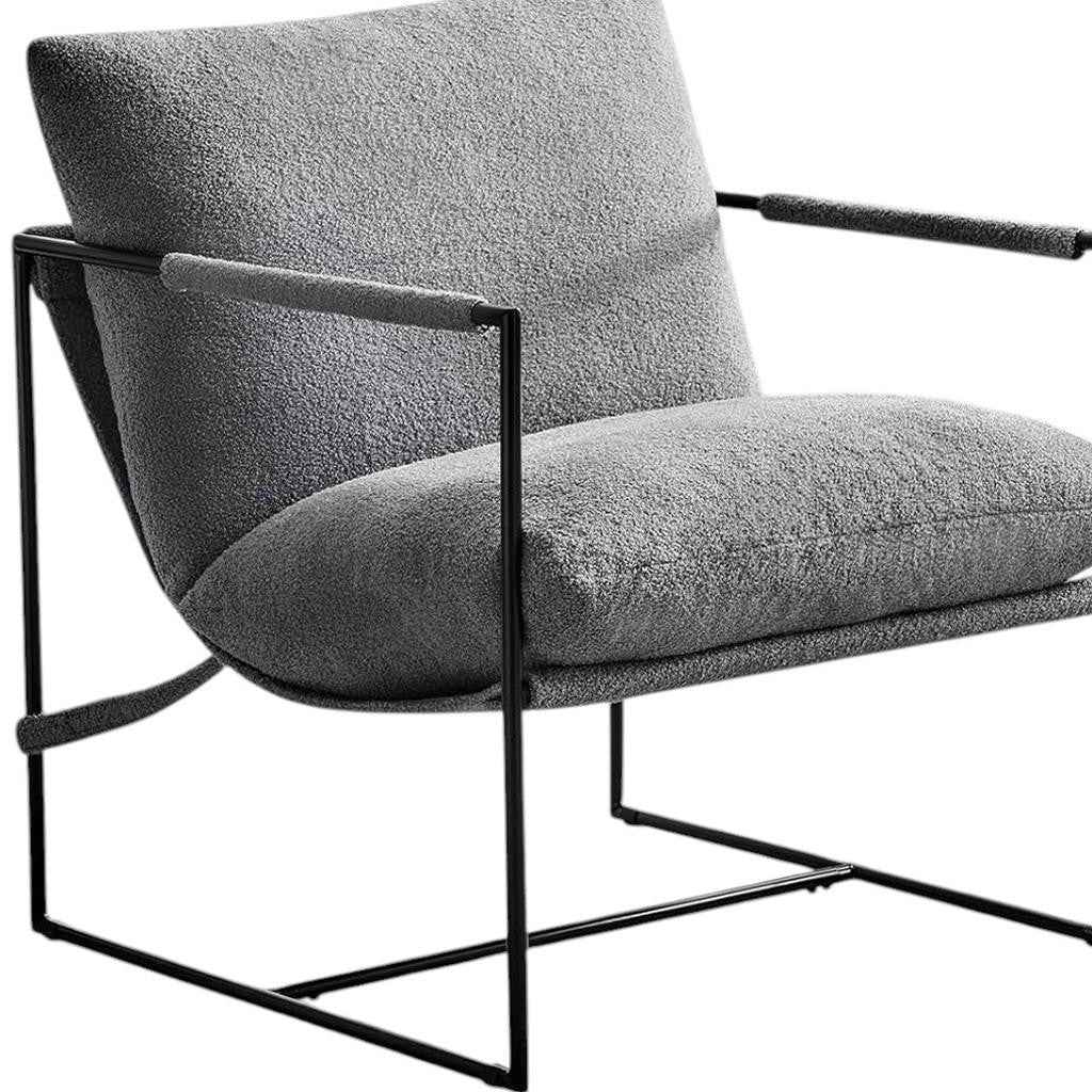 35" Gray and Black Boucle And Metal Sling Arm Chair