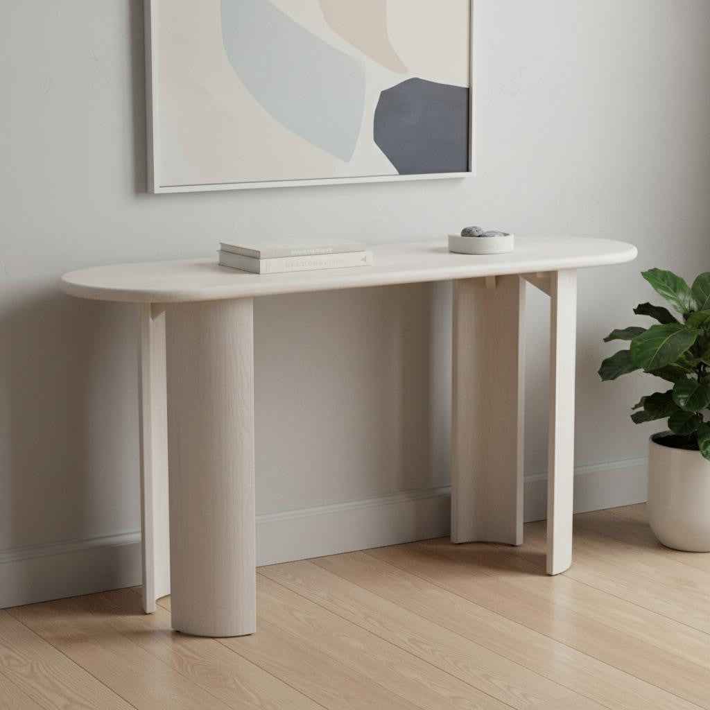 58" White Solid Wood Oval Console Table