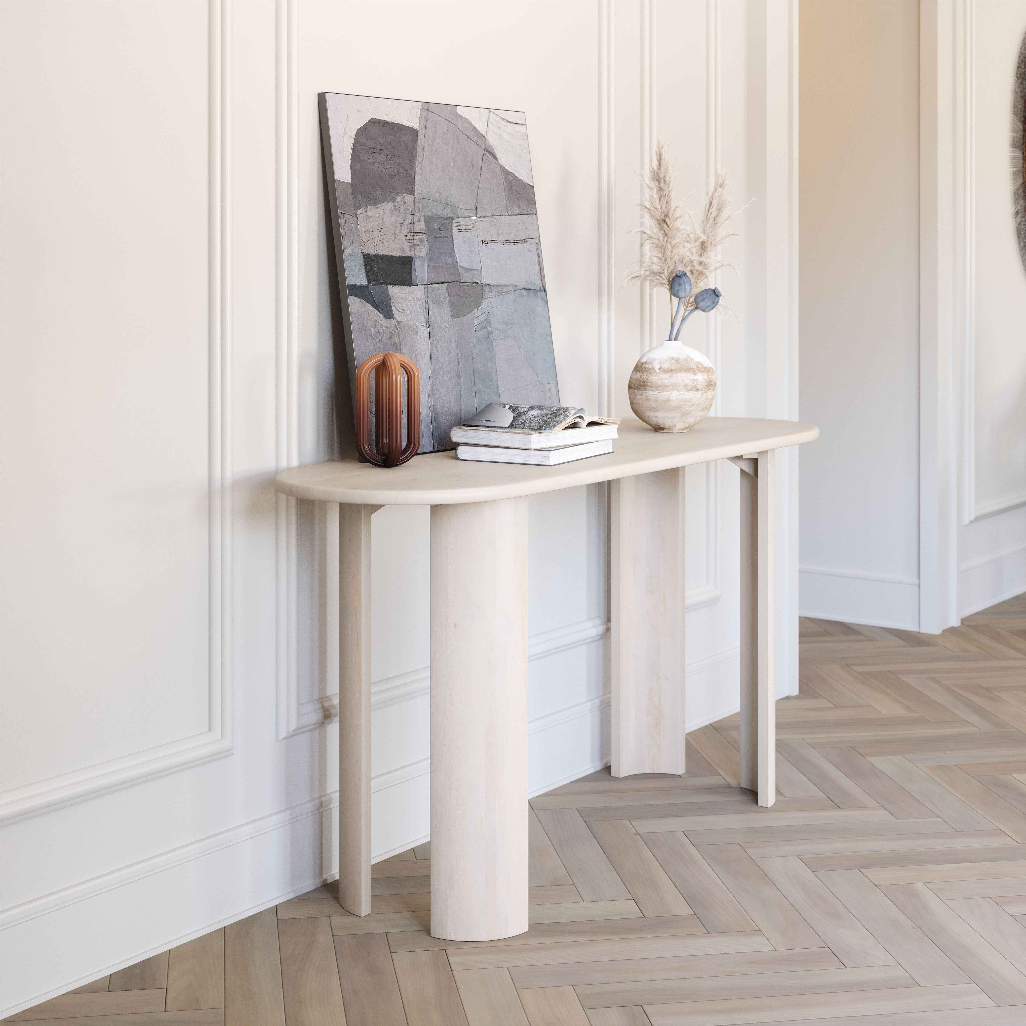 58" White Solid Wood Oval Console Table