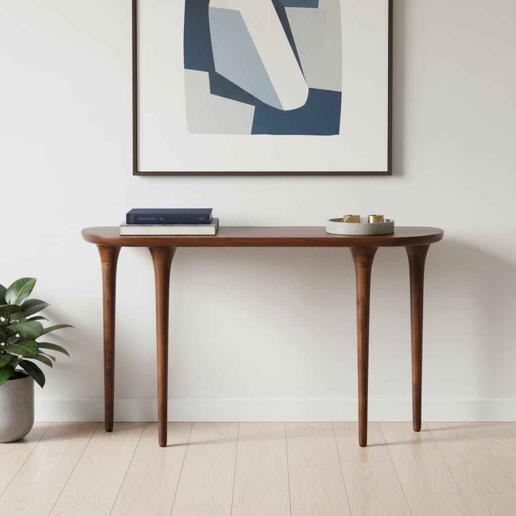 48" Brown Solid Wood Half Circle Console Table