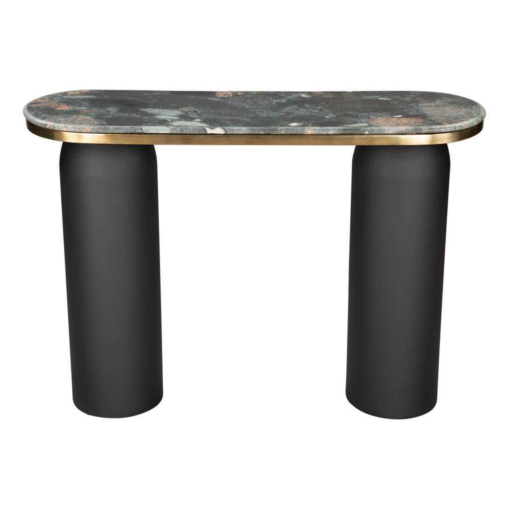 43" Black and Gold Genuine Marble and Steel Double Pedestal Console Table