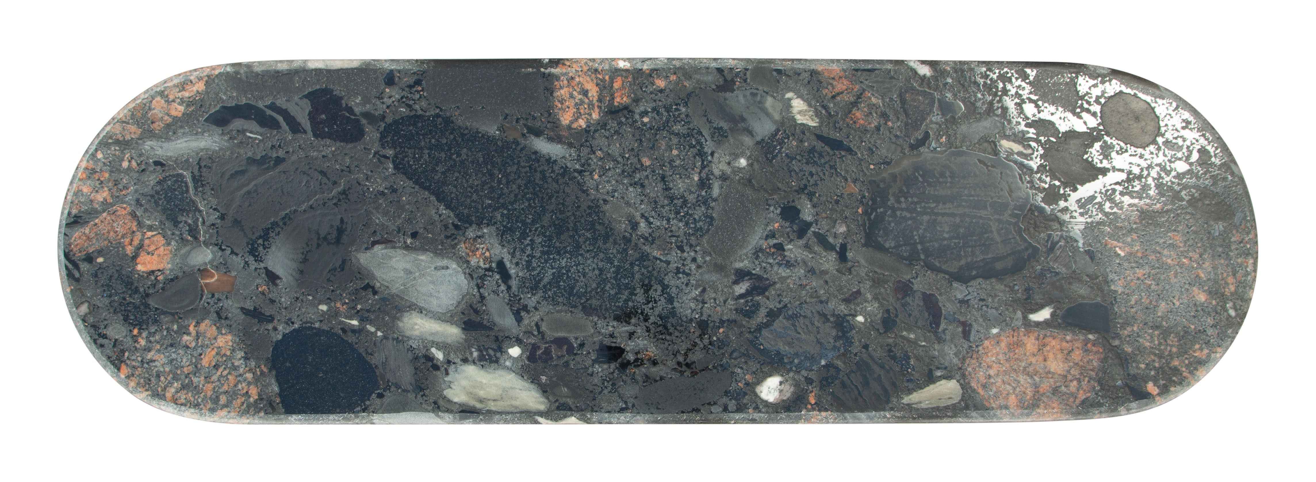 43" Black and Gold Genuine Marble and Steel Double Pedestal Console Table