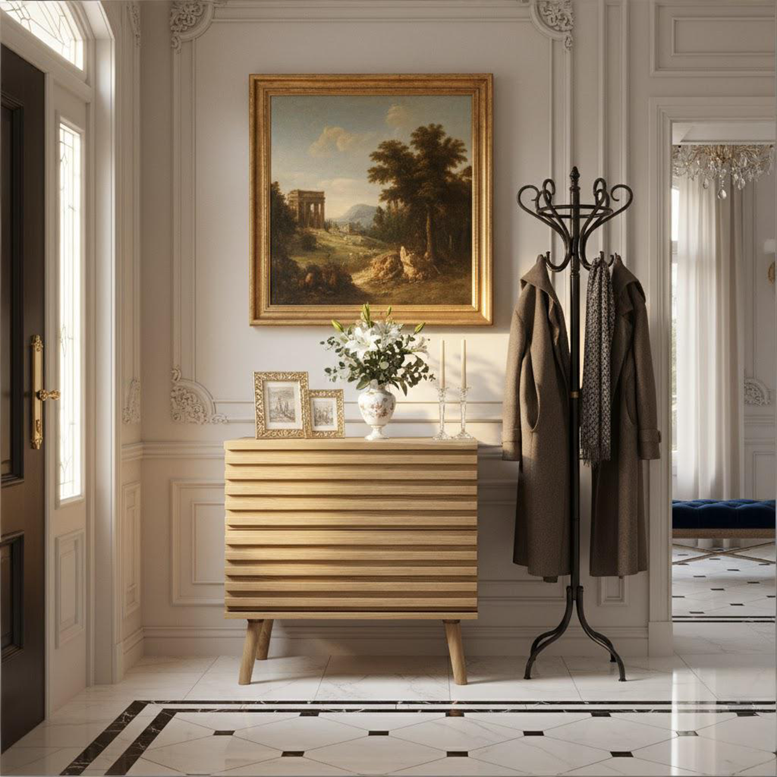 23" Natural Solid Wood Ribbed Texture Two Drawer Nightstand