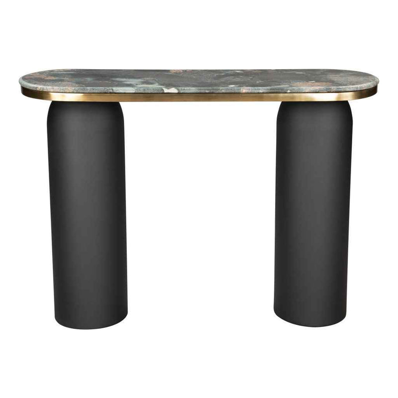 43" Black and Gold Genuine Marble and Steel Double Pedestal Console Table