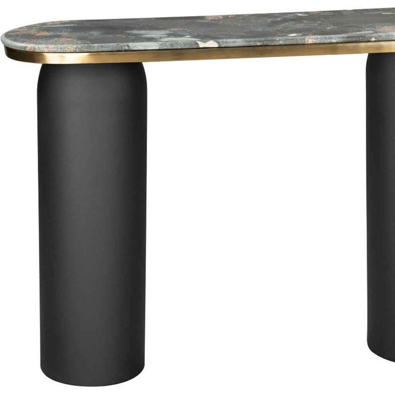 43" Black and Gold Genuine Marble and Steel Double Pedestal Console Table