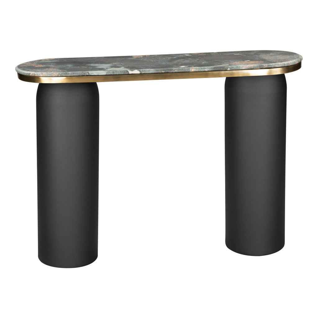 43" Black and Gold Genuine Marble and Steel Double Pedestal Console Table