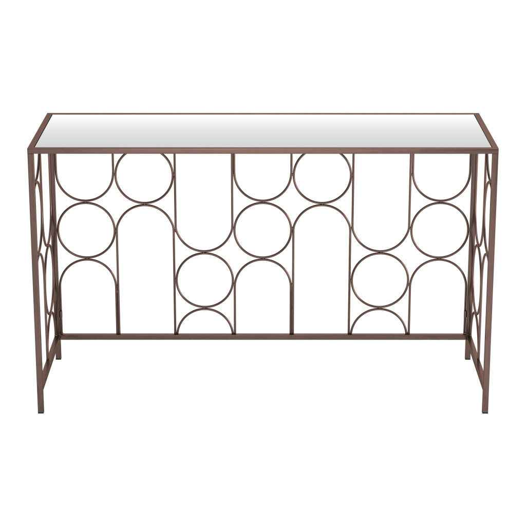 50" Bronze Mirrored Glass and Steel Frame Console Table