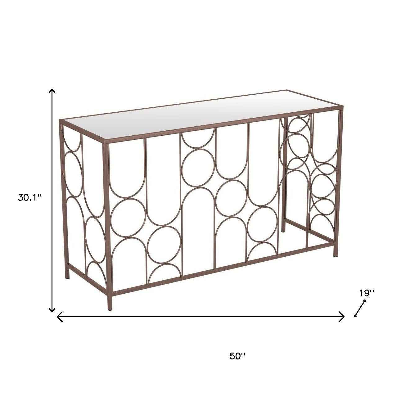 50" Bronze Mirrored Glass and Steel Frame Console Table