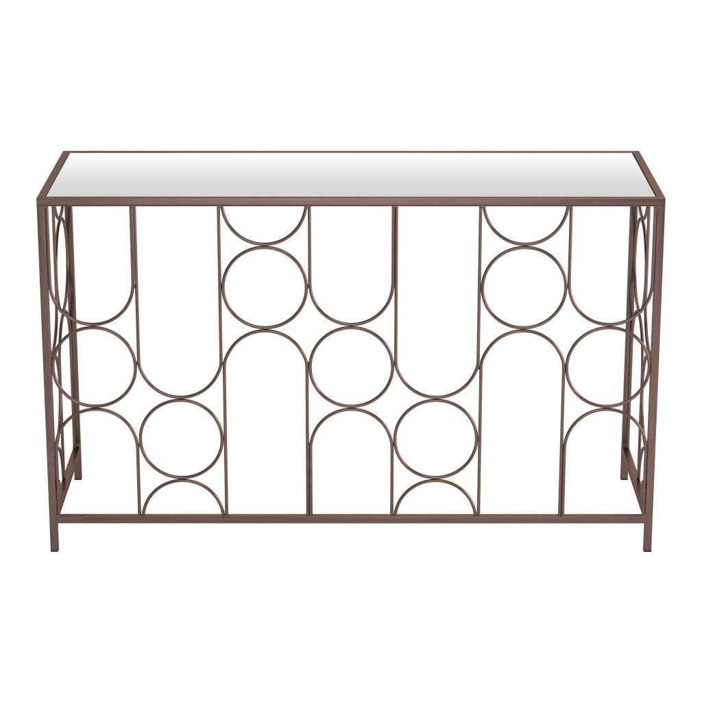50" Bronze Mirrored Glass and Steel Frame Console Table