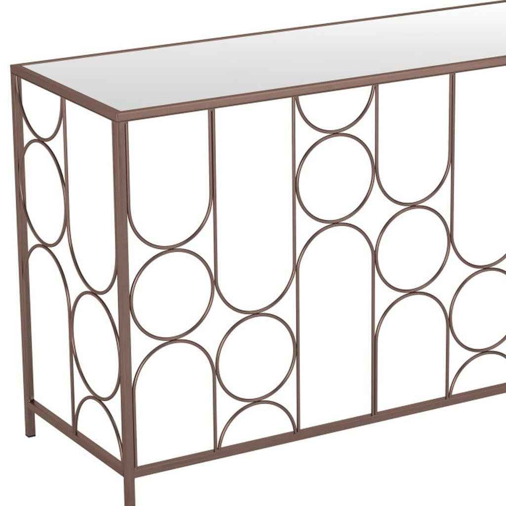 50" Bronze Mirrored Glass and Steel Frame Console Table