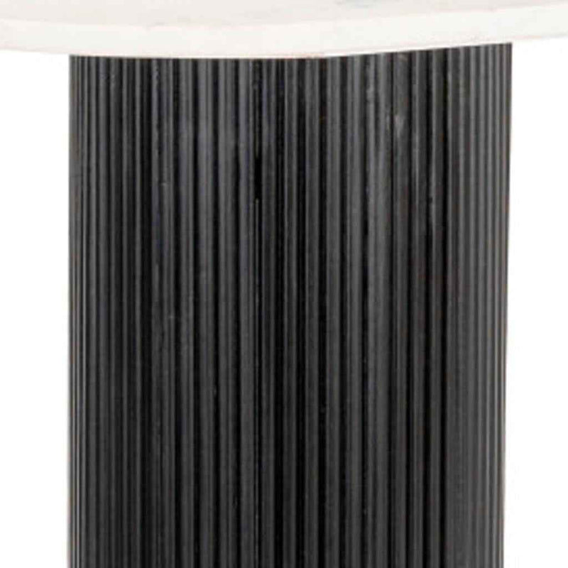 52" White and Black Genuine Marble and Solid Wood Oval Double Pedestal Console Table