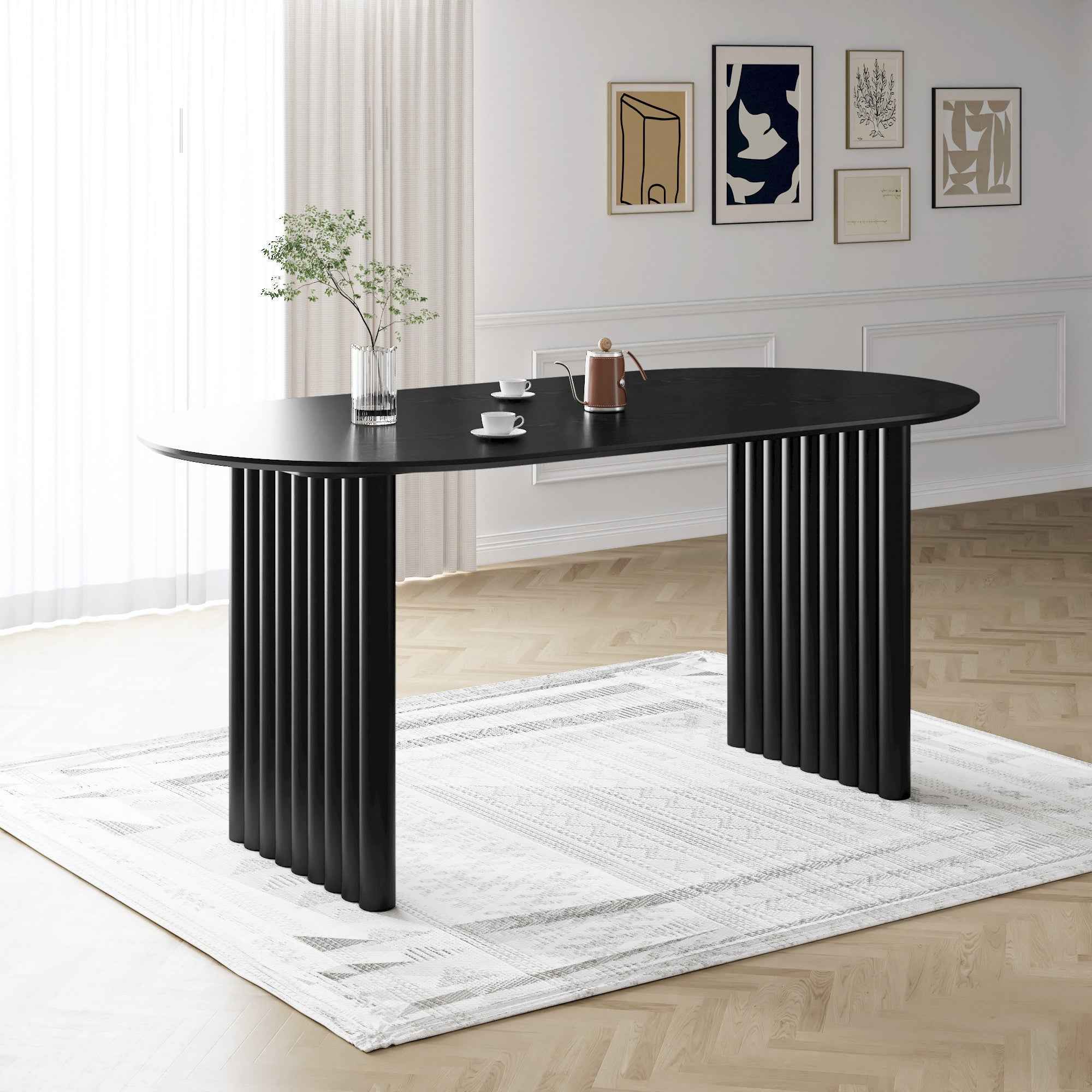33" Black Solid Wood Oval Bar Table