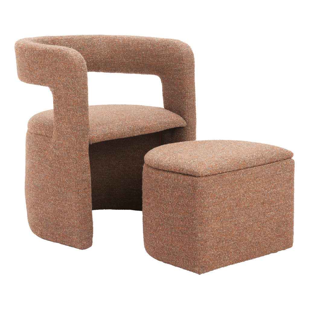 26" Brown Upholstered Arm Chair With Ottoman