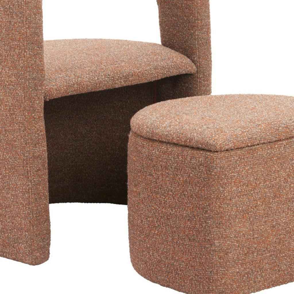 26" Brown Upholstered Arm Chair With Ottoman