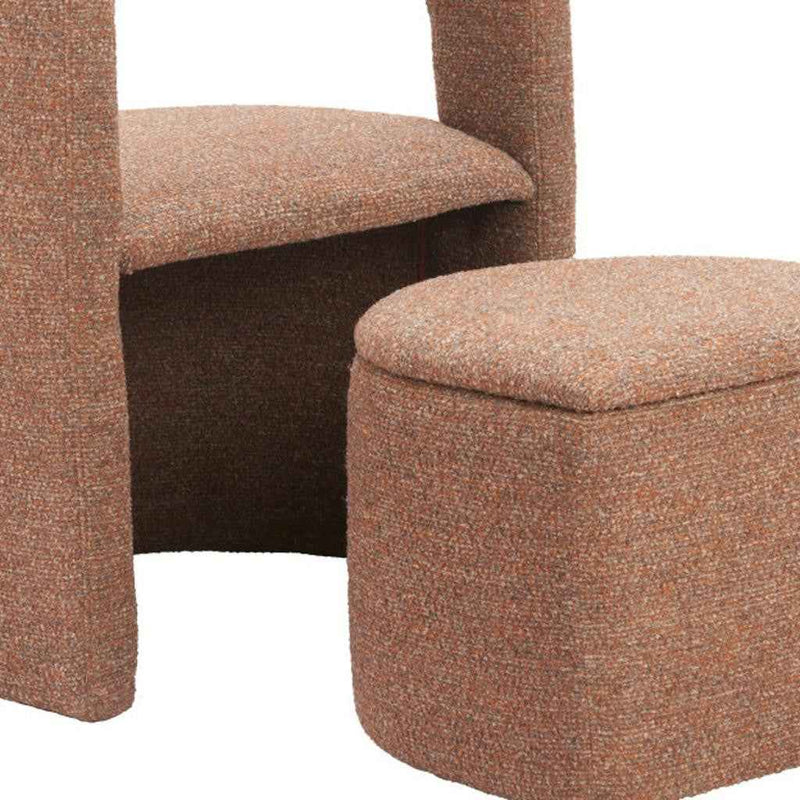 26" Brown Upholstered Arm Chair With Ottoman